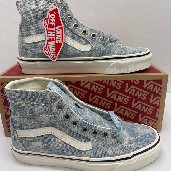 Vans Men’s Sk8-Hi Tapered (Denim Destroy )Winter Sky Marshmallow SneakersWashed